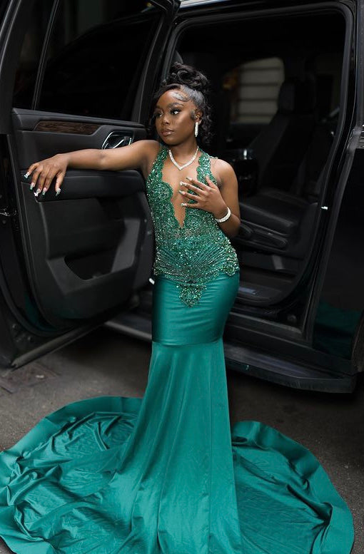 verdant green dress Women's Verdant Mermaid Diagonal Neck Taffeta Floor Length Dress S/M/L/Customize Sea Green MEAN BLVD Sea Green / S